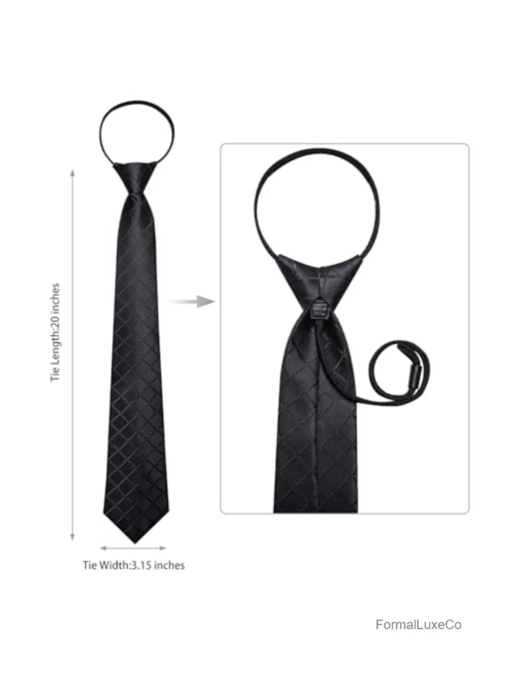 Silk Pre-tied Zipper Tie Set with Pocket Square and Cufflinks Adjustable Formal